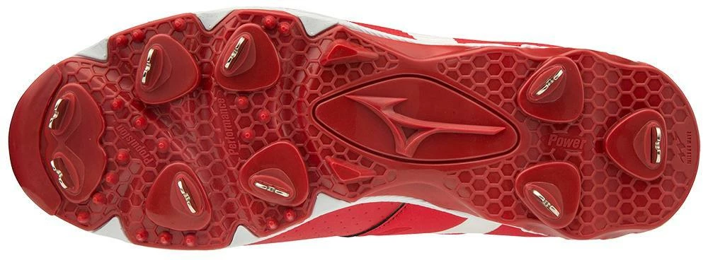 Mizuno 9-Spike Ambition Low Metal Cleats - Red White 4 Mizuno 9-Spike Ambition Low Metal Cleats - Red White - Image 2